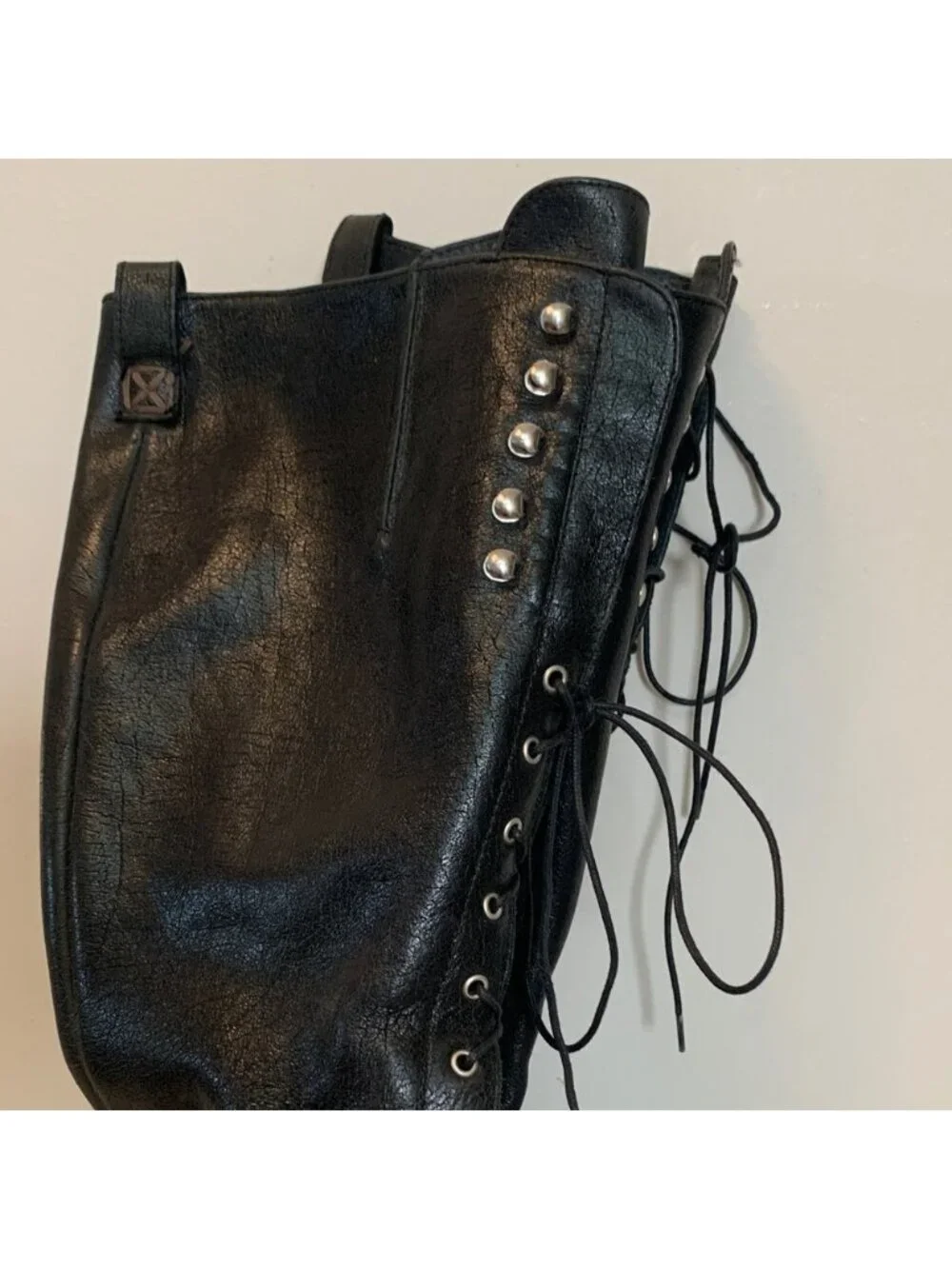 Charles David Knee High Tall Black Leather Lace-Up Boots 7